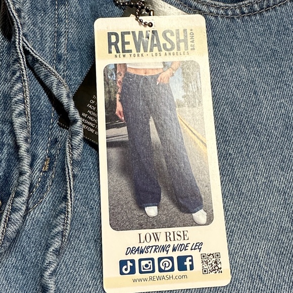 Rewash Brand Low Rise Drawstring Wide Leg Jeans L NWT - Picture 3 of 8